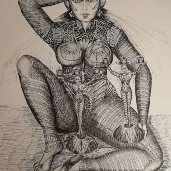 Drawing titled "The Queen ©" by Bega, Original Artwork, Ink