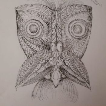 Drawing titled "THE OWL ©" by Bega, Original Artwork, Ink