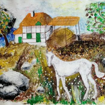 Malerei mit dem Titel "La Ferme ©" von Bega, Original-Kunstwerk, Gouache