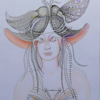 Disegno intitolato "La Reine des Papill…" da Bega, Opera d'arte originale, Inchiostro