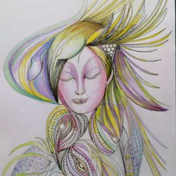 Drawing titled "Aura  ©" by Bega, Original Artwork, Watercolor