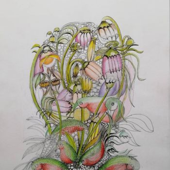 Drawing titled "The fauna and the f…" by Bega, Original Artwork, Watercolor