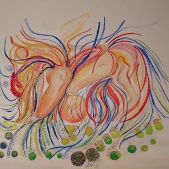 Painting titled "Pégases ©" by Bega, Original Artwork, Watercolor