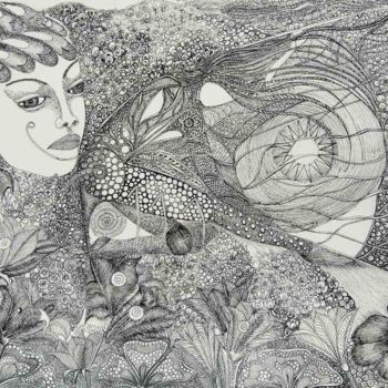 Zeichnungen mit dem Titel "L'effet papillon ©" von Bega, Original-Kunstwerk, Tinte