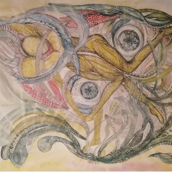 Drawing titled "Sun ©" by Bega, Original Artwork, Watercolor