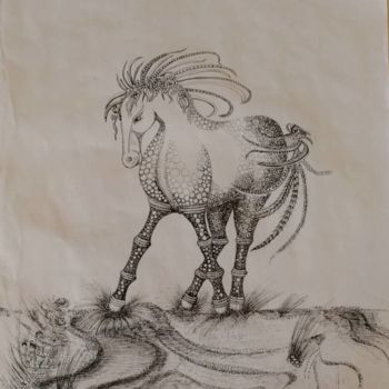 「Mustang SAUVAGE ©」というタイトルの描画 Begaによって, オリジナルのアートワーク, インク
