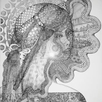 Dessin intitulée "La jeune mariée ©" par Bega, Œuvre d'art originale, Encre
