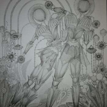 Dessin intitulée "Le jardin d'Eden  ©" par Bega, Œuvre d'art originale, Encre