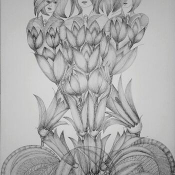 Disegno intitolato "Le Bouquet ©" da Bega, Opera d'arte originale, Inchiostro