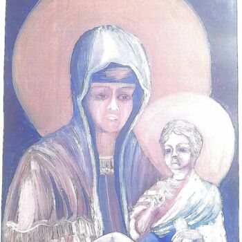 Peinture intitulée "Jésus, Marie et le…" par Bega, Œuvre d'art originale, Gouache