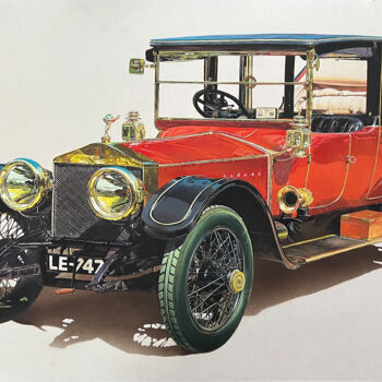 Painting titled "Rolls-royce 1910" by Behzad Nahed, Original Artwork, Gouache