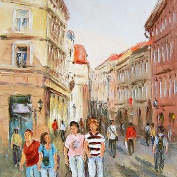 Painting titled "Улица освящённая со…" by Biekasova, Original Artwork, Oil