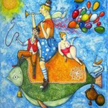 Pintura titulada "Путешественники / T…" por Bela Lebedeva, Obra de arte original, Acrílico
