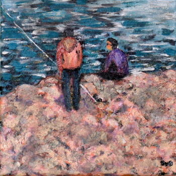 Painting titled "Fishermen" by Svetlana Belenkin, Original Artwork, Acrylic Mounted on Wood Stretcher frame