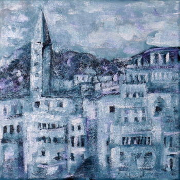 Painting titled "Old Jaffa view" by Svetlana Belenkin, Original Artwork, Acrylic Mounted on Wood Stretcher frame