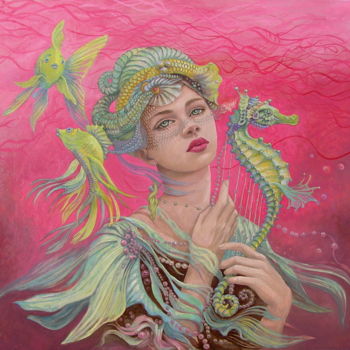 Painting titled "Marmaid song" by Izabela Krzyszkowska Kiełek, Original Artwork, Oil