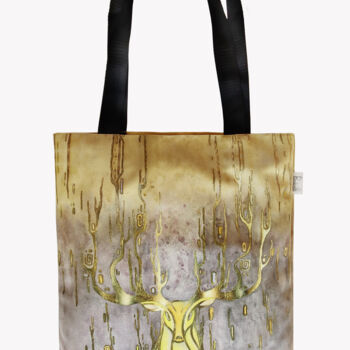 Sztuka tkaniny zatytułowany „Golden deer, Gray a…” autorstwa Yulia Belasla, Oryginalna praca, Cyfrowy wydruk