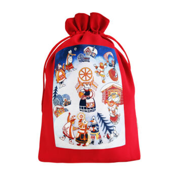 Текстильное искусство под названием "Kolyada red bag" - Yulia Belasla, Подлинное произведение искусства, Цифровая печать