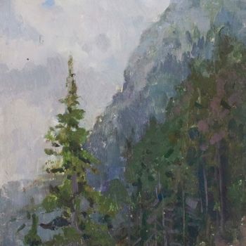 Painting titled "Alpine peak" by Ekaterina Belaia, Original Artwork, Oil
