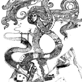 Rysunek zatytułowany „Demons with long ne…” autorstwa Georgy Pokrovsky, Oryginalna praca, Atrament