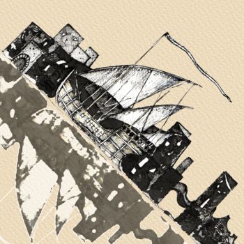 Grafika cyfrowa / sztuka generowana cyfrowo zatytułowany „Ship on the shadows” autorstwa Georgy Pokrovsky, Oryginalna praca,…