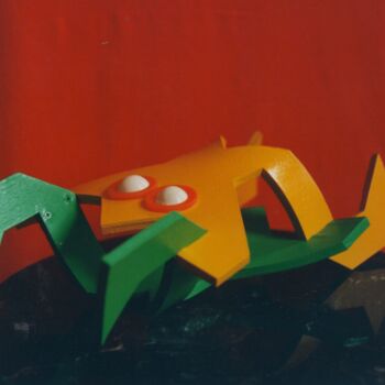 Escultura intitulada "69 de grenouilles" por Belfeygor, Obras de arte originais, Madeira