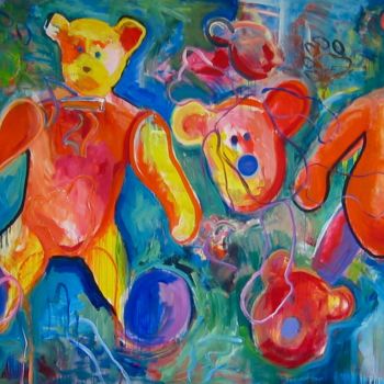 Schilderij getiteld "Bear World" door Belgianbear, Origineel Kunstwerk, Acryl