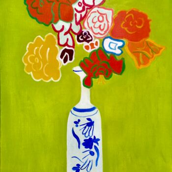 Peinture intitulée "Le bouquet vert" par Khaled Belhassine, Œuvre d'art originale, Huile Monté sur Châssis en bois
