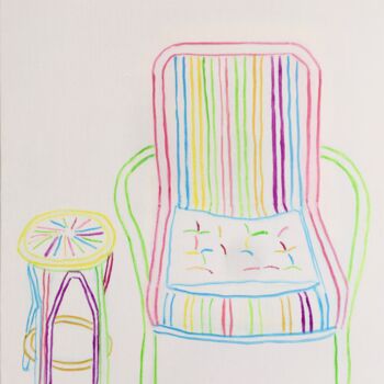 Картина под названием "Strip Chair" - Khaled Belhassine, Подлинное произведение искусства, Масло Установлен на Деревянная ра…