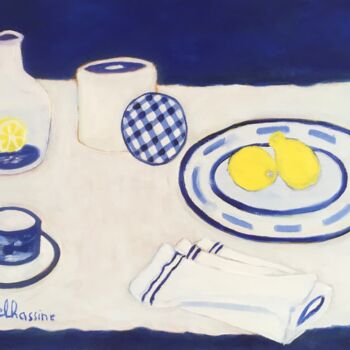 Pintura titulada "La nappe bleue" por Khaled Belhassine, Obra de arte original, Oleo