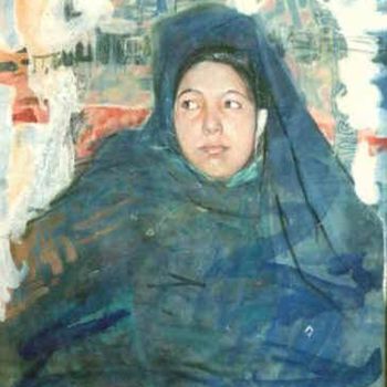Painting titled "femme bleue" by Abdelkader Belkhorissat, Original Artwork