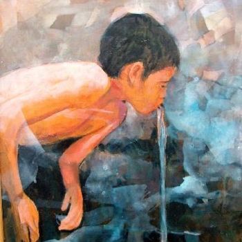 Peinture intitulée "la source de tlemcen" par Abdelkader Belkhorissat, Œuvre d'art originale