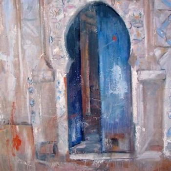 Peinture intitulée "porte de la casbah" par Abdelkader Belkhorissat, Œuvre d'art originale