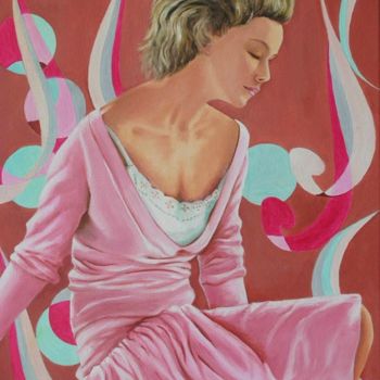 Schilderij getiteld "Dame en rose" door Danielle Belle Josse, Origineel Kunstwerk, Olie
