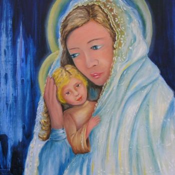 Painting titled "La vierge et l'enfa…" by Danielle Belle Josse, Original Artwork