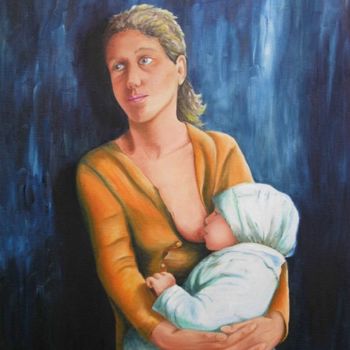 Картина под названием "Maternité" - Danielle Belle Josse, Подлинное произведение искусства