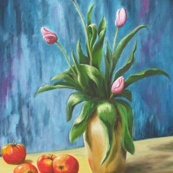 Painting titled "Tulipes roses" by Danielle Belle Josse, Original Artwork