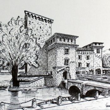 Dessin intitulée "Château en Italie" par Jean-Luc Bellini, Œuvre d'art originale, Autre