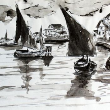 Dessin intitulée "Vieilles barques" par Jean-Luc Bellini, Œuvre d'art originale, Autre