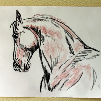 Drawing titled "cheval-portrait" by Jean-Luc Bellini, Original Artwork, Chalk