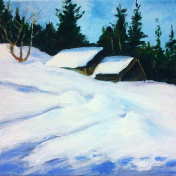Painting titled "Chalet sous la neige" by Jean-Luc Bellini, Original Artwork, Acrylic