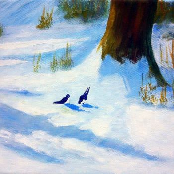Peinture intitulée "oiseaux sur la neige" par Jean-Luc Bellini, Œuvre d'art originale, Acrylique