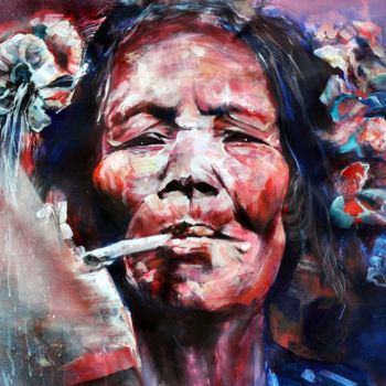 Pintura intitulada "Mentawai woman" por Bellule' Art, Obras de arte originais, Acrílico Montado em Armação em madeira