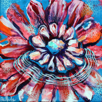 Painting titled "Strong flower 4" by Bellule' Art, Original Artwork, Acrylic Mounted on Wood Stretcher frame