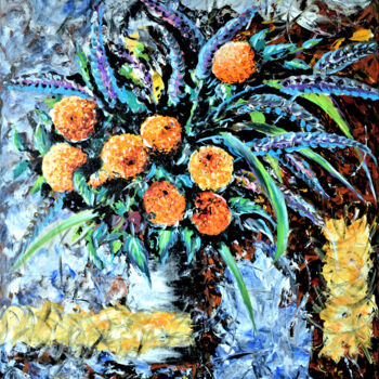 Painting titled "Flores na jarra" by Belmiro Pita, Original Artwork, Acrylic
