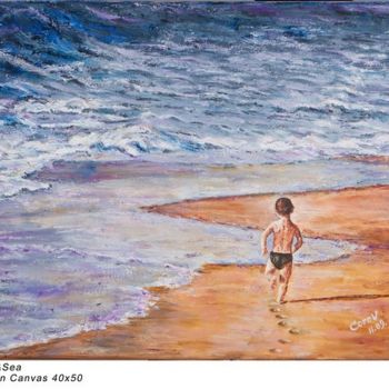 Картина под названием "На пляже вечером." - Белла Горева/Добкина, Подлинное произведение искусства, Масло