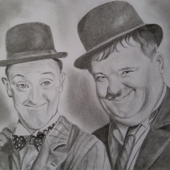 Disegno intitolato "Laurel et Hardy.jpeg" da Evelyne Belsens, Opera d'arte originale