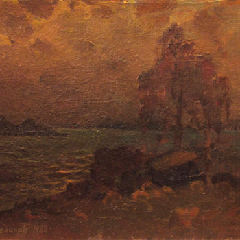 Pittura intitolato "Warm evening on the…" da Vasily Belikov, Opera d'arte originale, Olio