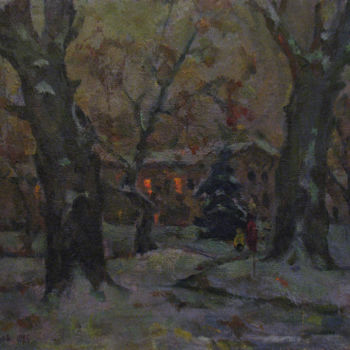 Pintura intitulada "Evening on the city…" por Vasily Belikov, Obras de arte originais, Óleo