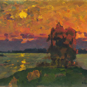 Ζωγραφική με τίτλο "Autumn sunset above…" από Vasily Belikov, Αυθεντικά έργα τέχνης, Λάδι